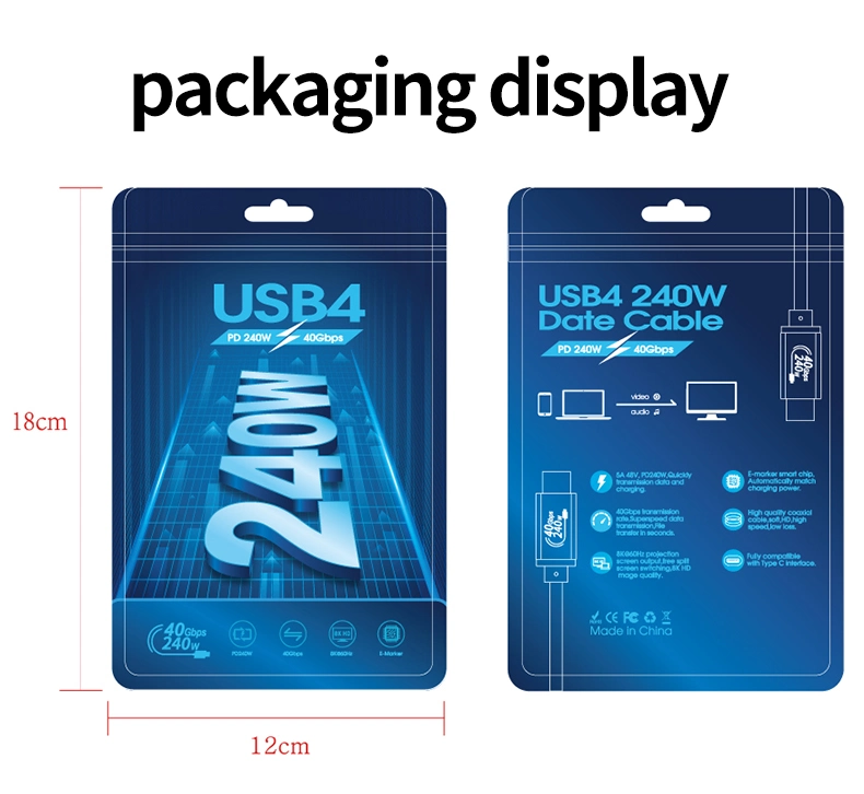 USB4 Kabel 240W Schnellladekabel 40Gbps USB C auf USB-Datenkabel Typ C Pd, Videoausgang kompatibel mit Thunderbolt 3 Kabel