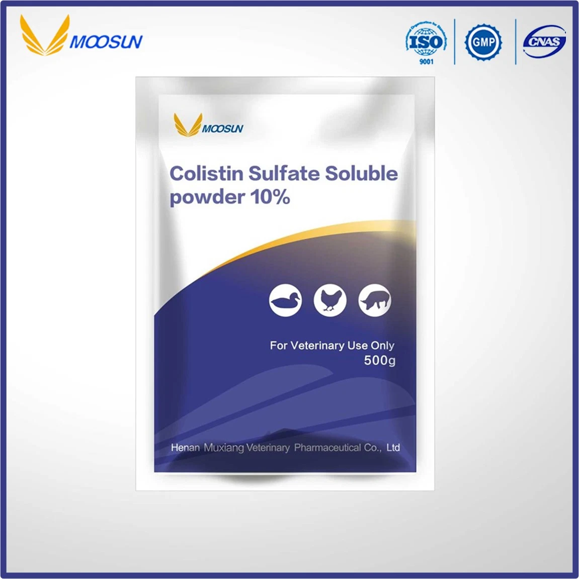 Médicaments vétérinaires de la médecine vétérinaire de 2 % et 10 % de l'Amoxicilline colistine poudre soluble de la médecine de l'élevage de volailles d'antibiotiques en médecine de sulfate de colistine avec GMP