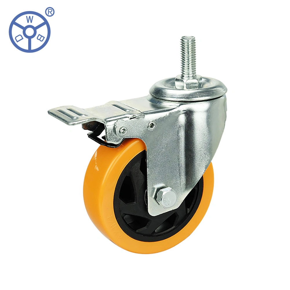 Wbd High quality/High cost performance  3inch 4inch Orange PVC Castor Wheels Swivel Top Plate Brake