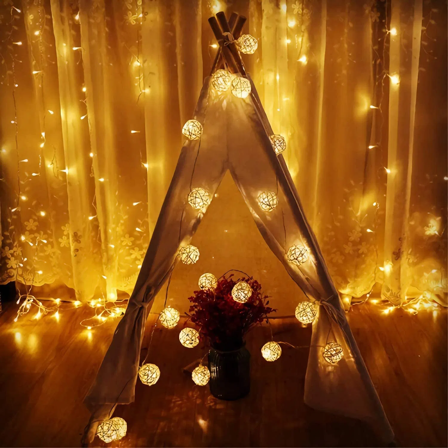20LEDs Warm White LED Fairy String Lights Rattan Balls Garland Chain Holiday Christmas Tree Decoration