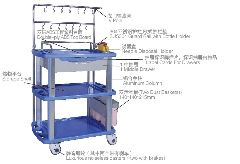 Medical ABS Transfusion Trolley Carts Hospital Furniture (SLV-ITT67516D3)