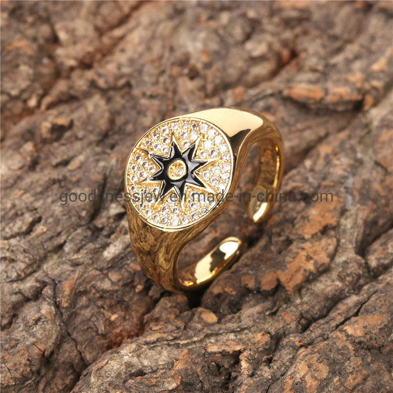 Classic Punk Gold Filled Star Signet Band Mens Anxiety Rings