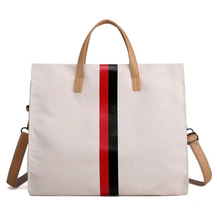 Fashion Cotton Canvas Tote Bag with PU Shoulder Strap Lady Shoulder Bag