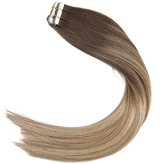 Extensión de cabello en cinta Aviva de calidad de salón, hecha con cabello humano virgen con cutículas alineadas y técnica de balayage ombre (AV-TP14-ML009)