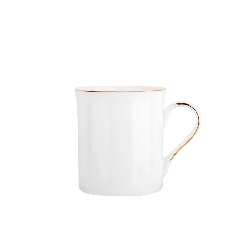 Taza de agua de cerámica con hilo de oro de trazado de taza de café creativa de taza de té de cerámica de hueso de boca invertida