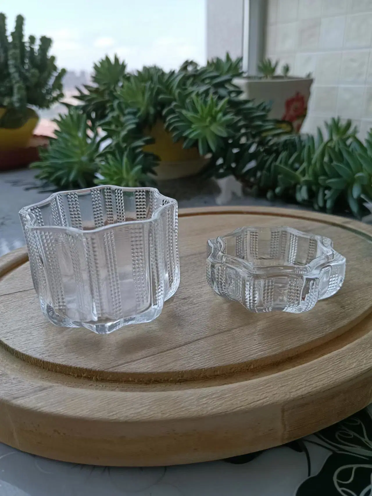 Clear Glassware Carven Candle Holder or Glass Jar for Storage