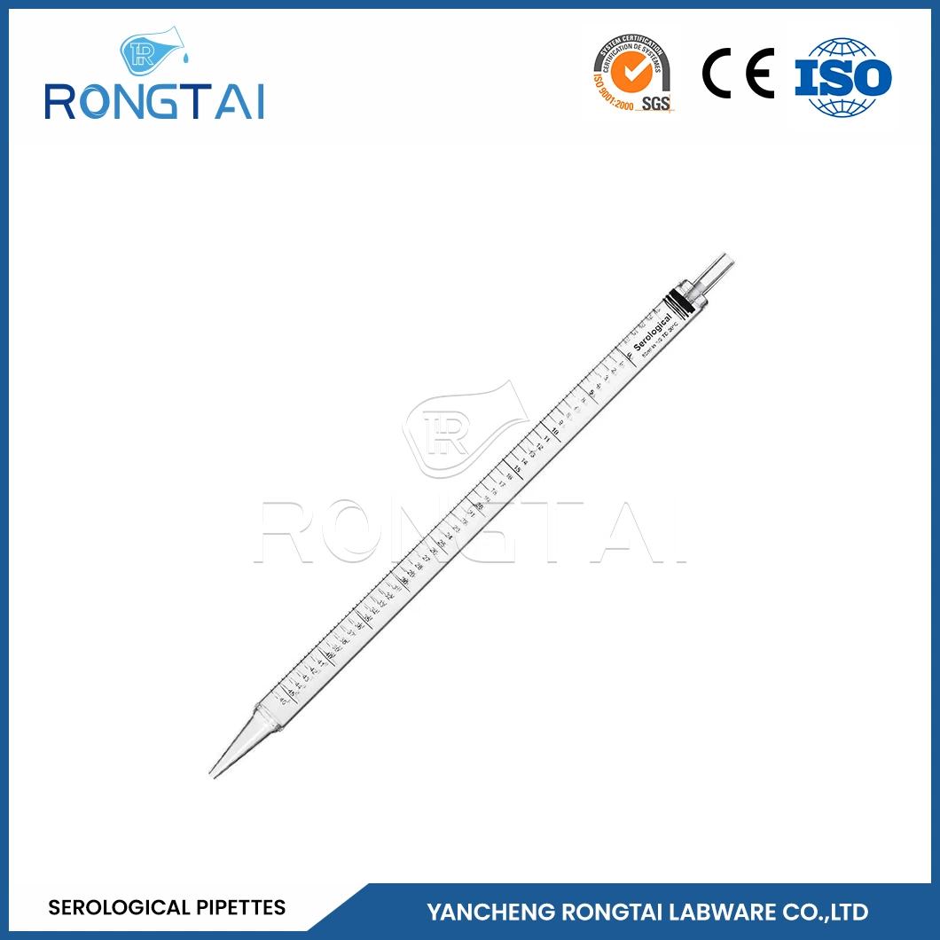 Rongtai Lab plastique jetable stérile Serological Pipette Fabrication PS Best Pipette sérologique Chine 25ml 50ml 10ml pipette sérologique polystyrène