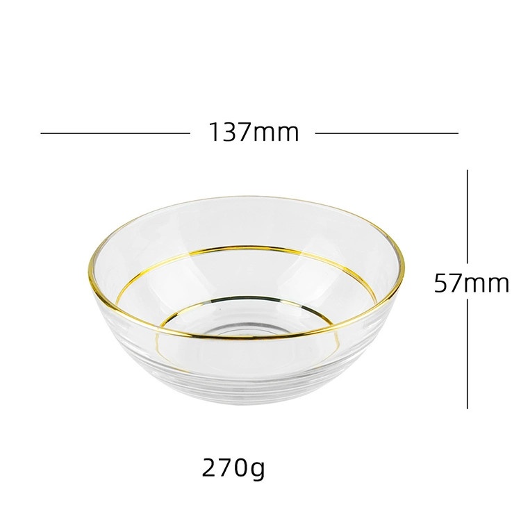 Nordic Crystal Round Glass Fruit Salad Bowl Modern Luxury Gold Rim Glass Salad Bowls