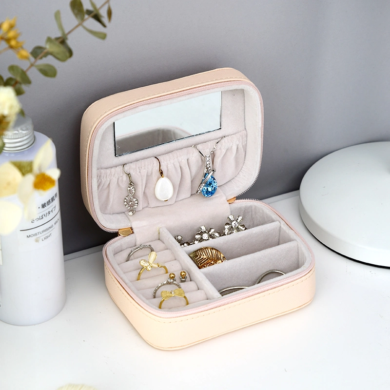 PU Beauty Canvas Triewellery Display Box складной футляр для хранения Небольшой розовый кожаный органайзер для путешествий с застежкой