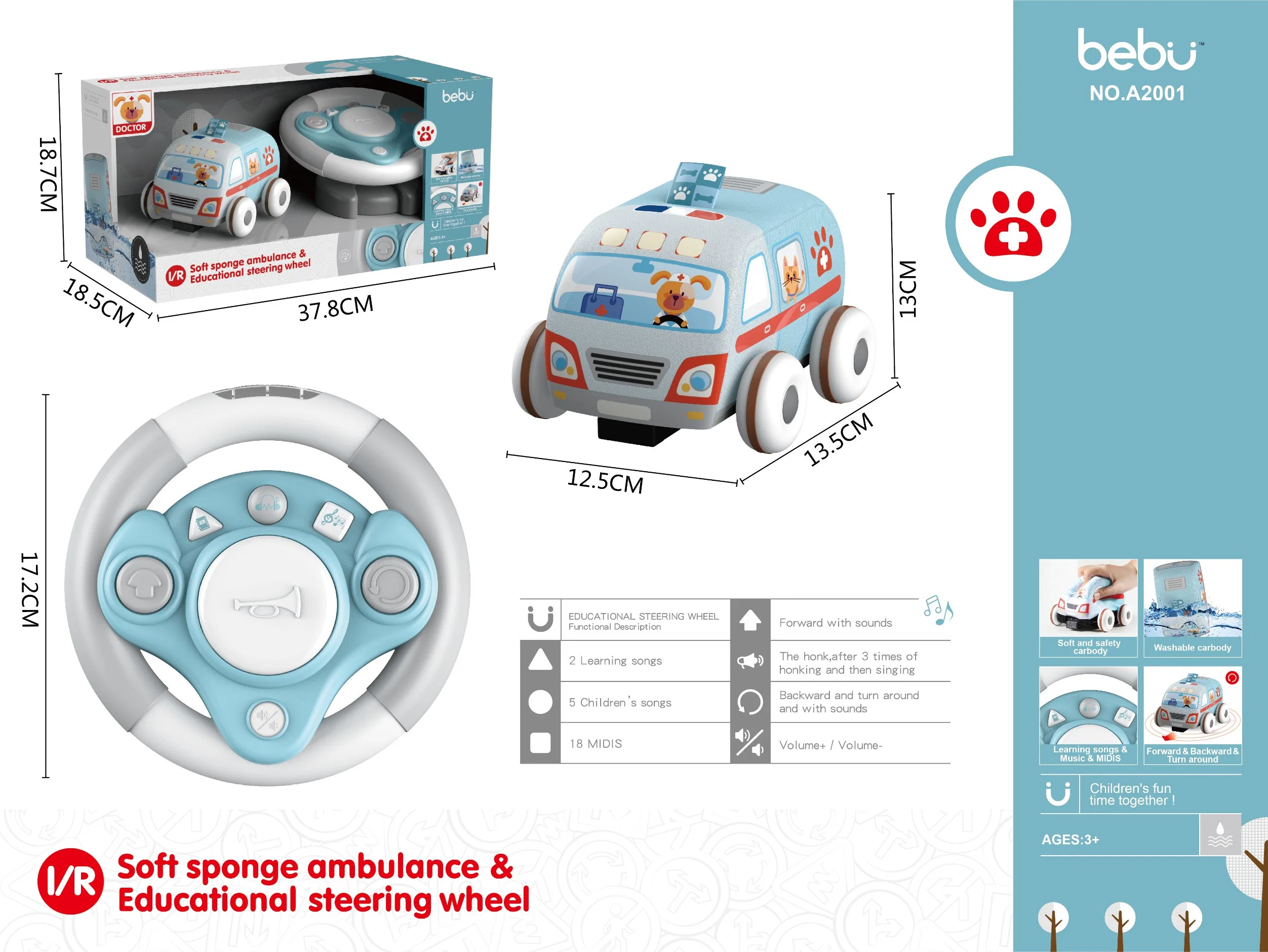 IR Radio Control Cloth Art Taxi + Multifunctional Speech Steering Wheel No Include Battery OEM/ODM Factory Direct Sales Wholesale/Supplier Intellectual Educational Toys