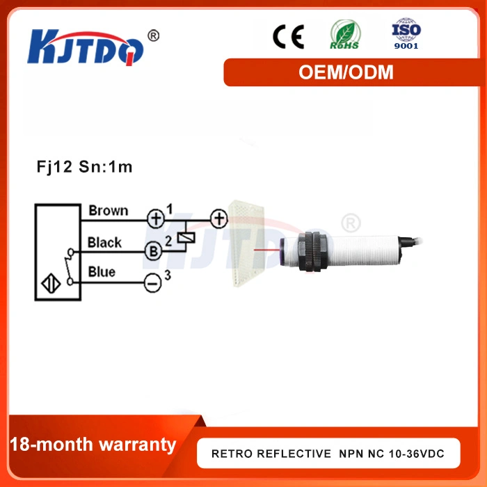 Kjt Fj12 Sn 1m Retro fotoeléctricos cilíndrica de la Reflexión del sensor de proximidad con CE