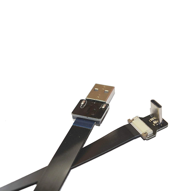 كبل FFC أسود USB A إلى نوع C بزاوية 90 درجة كبل FPV Flat Slim Thin Ribbon (الشريط الرفيع الرفيع