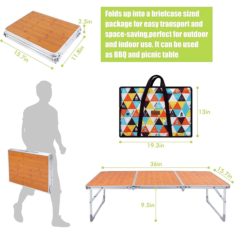 Pique-nique portatif extérieur avec pieds en aluminium 3 plis Plage légère Table avec poignée