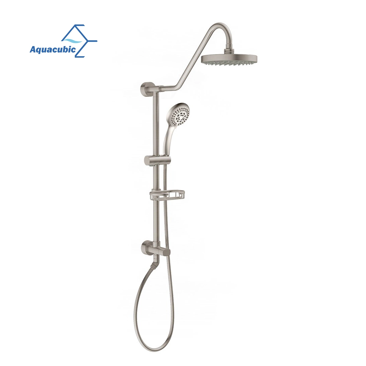 Aquacubic Wall Mount Combo Shower Set with Drill-Free Adjustable Slide Bar and Hose