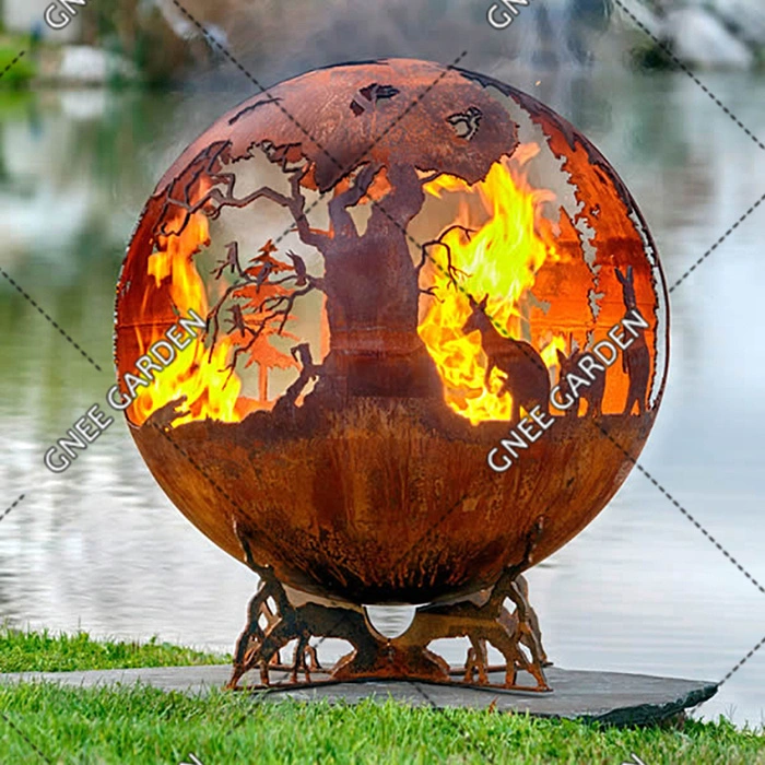 Outdoor Decorative Sphere Firepit Garden Use Corten Steel Fire Ball