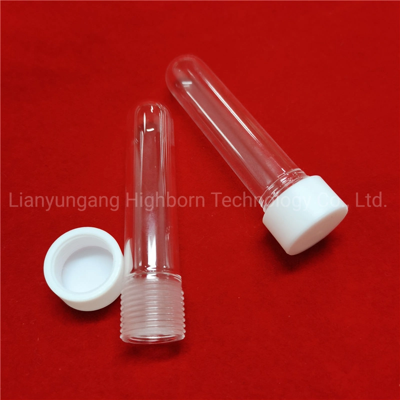 Customized Clear PTFE Lid Lab Test Measuring Round Bottom Screw Thread Cylinder Quartz Glass Test Tube