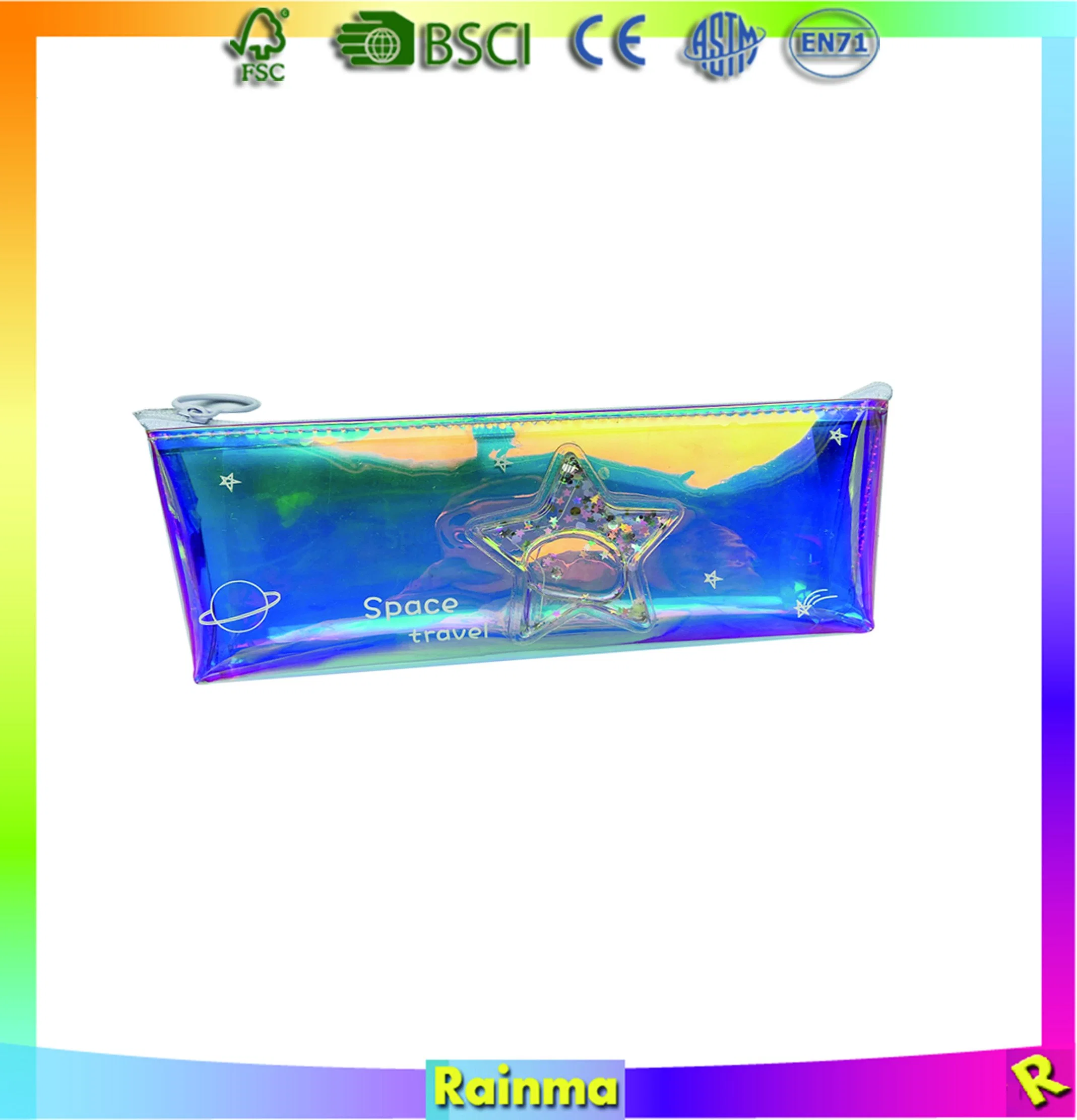 Laser Insert Oil Transparent Zipper Pencil Case for Student and Promotions Use