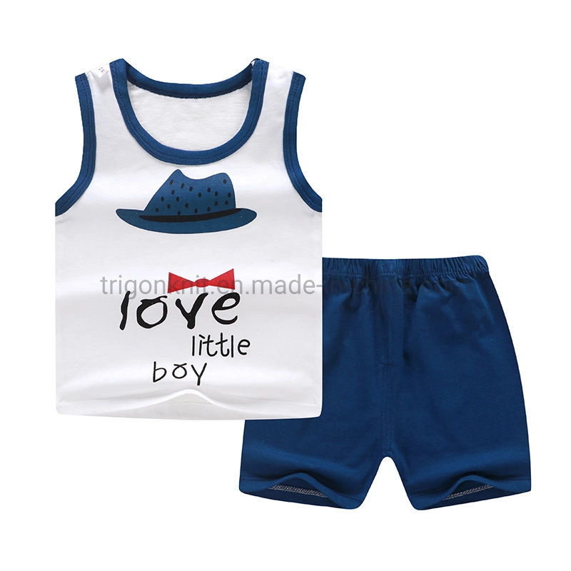 Cotton Blend Knitted Safety Summer Vest Shorts Outfits Set for Kids Clothes