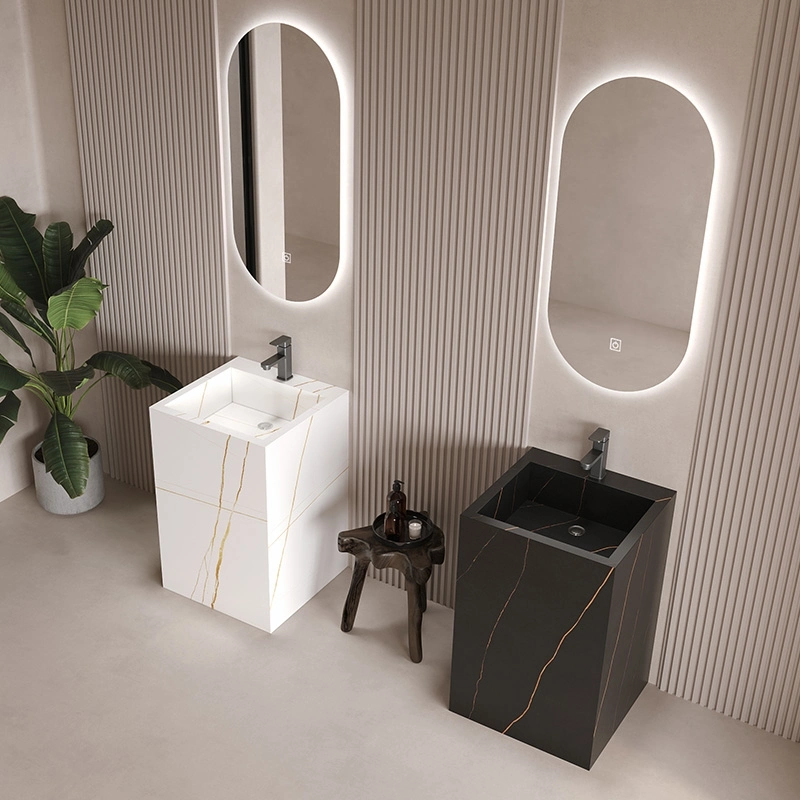 Bathroom Rectangular Pedestal Sink Solid Surface Basin