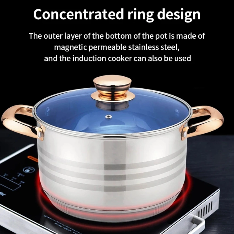 7-Step Induction Capsule Bottom Stainless Steel Cookware Set 13 Piece Casserole Kitchenware Cooking Pot with Blue Glass Lid