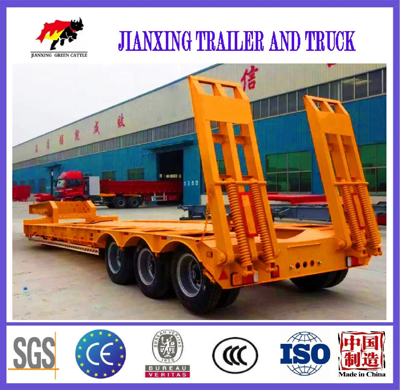 3 Axles 80ton Lowbed Trailers 13m Extendable Lowboy Truck Semi Trailer