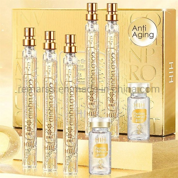 Anti Envejecimiento HIH tiempo inverso rebotando Golden Lifting Skin Oro Cara suero proteína de colágeno activo seda rosca esencia para cara Elimine las arrugas