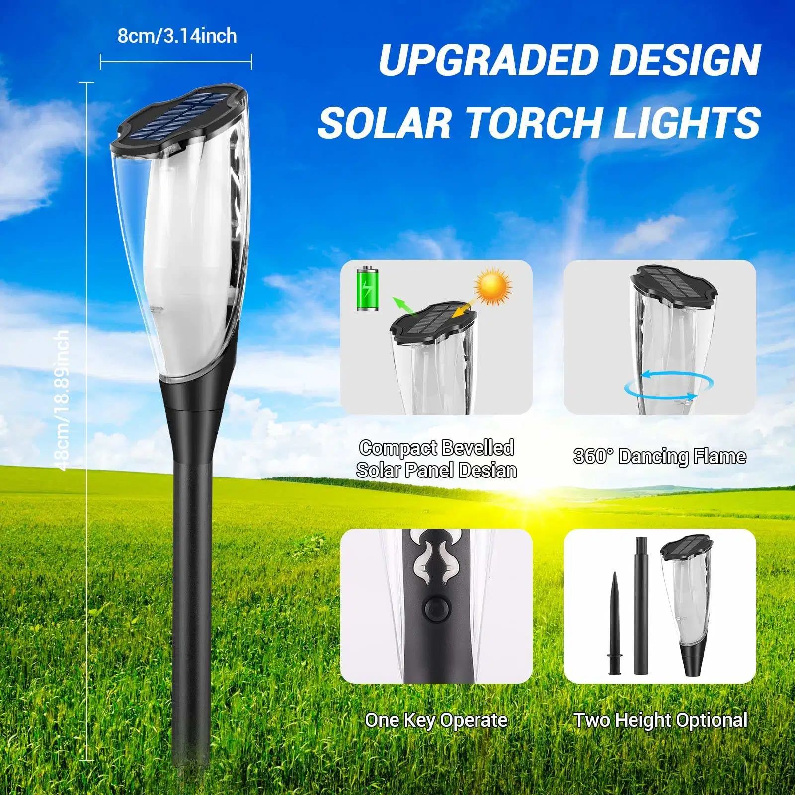 Lumières de torches de jardin solaires LED étanches IP65 avec allumage automatique/arrêt