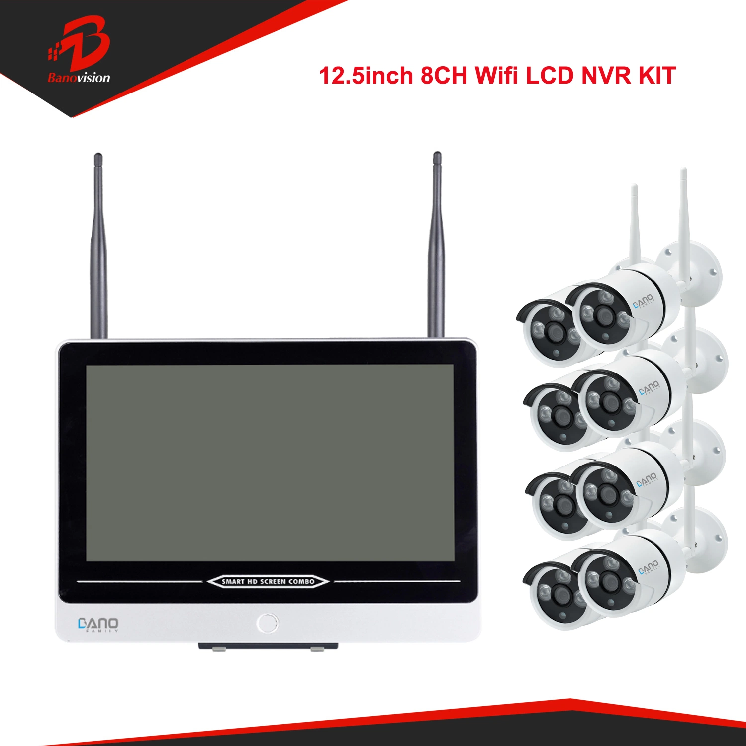 720p 8CH 12.5 Inch New LCD WiFi Wiress NVR Kit