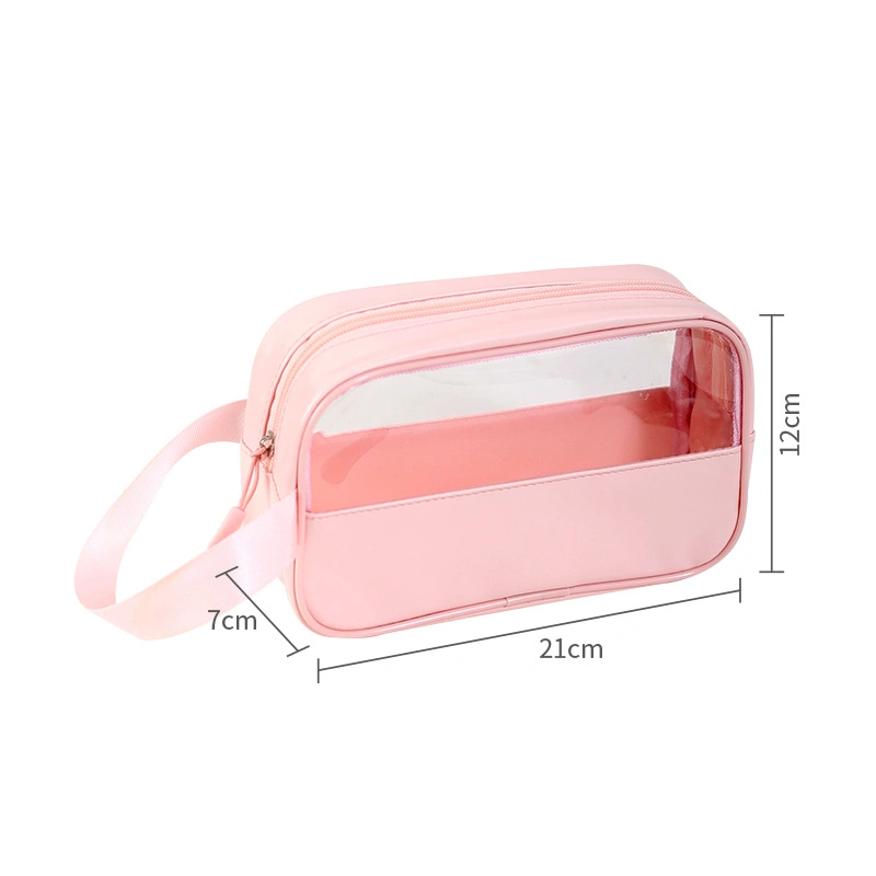 Logo personnalisé PVC pu étanche Trip Noir toilette Ladies Pouch Kits femmes Luxe Beauté maquillage Sac rose fille Voyage clair Sacs à cosmétiques