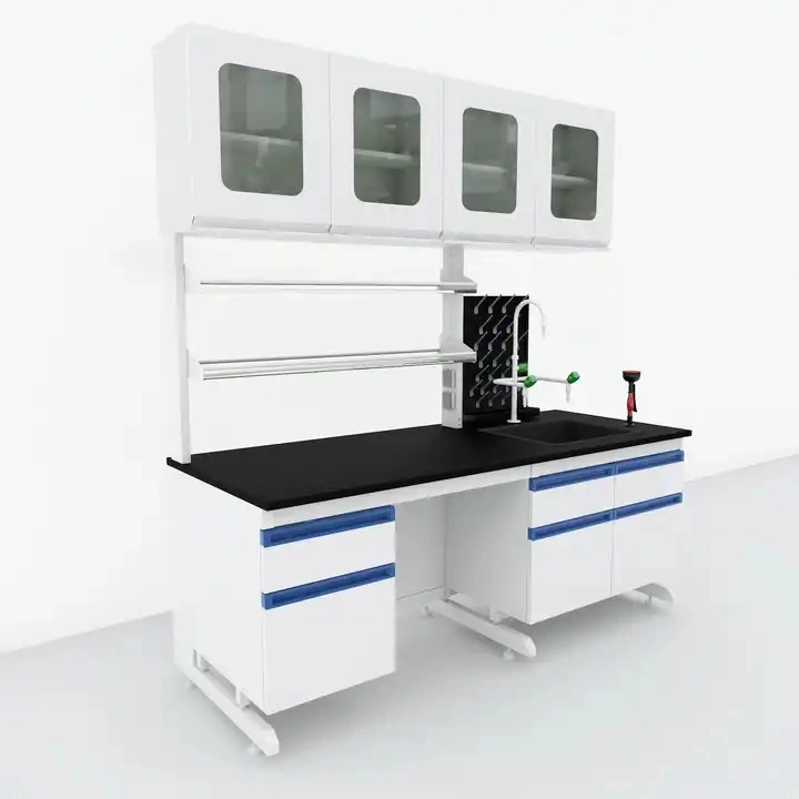 Modern Laboratory Furniture Workstation All Steel Lab Work Bench with Sink and Cupboard