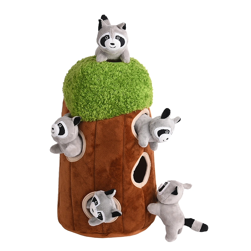 Factory Wholesale Pet Toys Plush Interactive Squeaky Hide and Seek Activity Raccoon Plush Toys for Dogs Squeaky