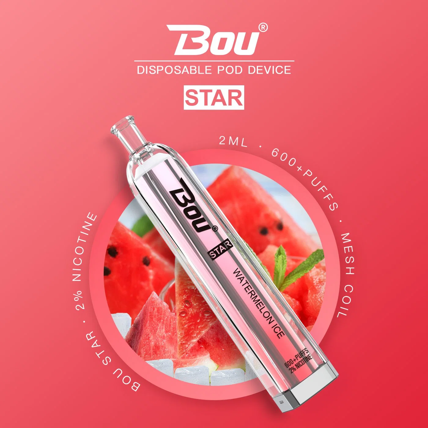 Bou Star 600 Puffs 2ml Disposable/Chargeable Pod Vape Pen Mini E Cigarette