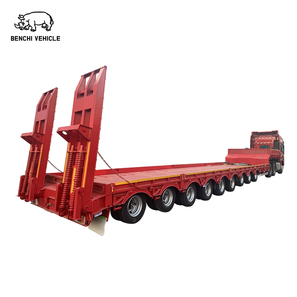 Semirremolque de lecho bajo de eje múltiple de alta tensión 60 80 100 toneladas camión Lowboy semirremolque semirremolque Lowbed semirremolque