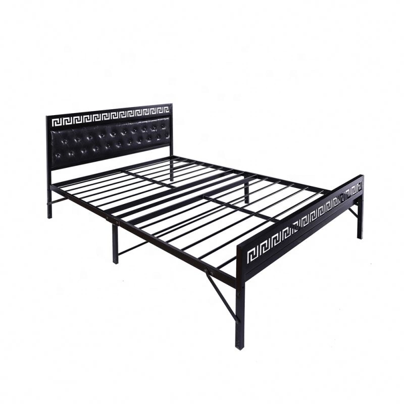 Home Use High Backrest Simple Easy Folding Metal Frame Bed