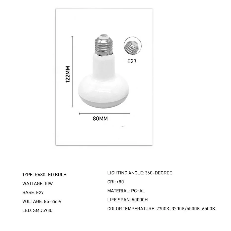 مصباح LED R80 E27 Bombillas AC 85-265V 12 واط من الألومنيوم بالمصباح مصباح LED، مصباح CFL مصباح الضوء الخافت، الضوء الخافت، توفير الطاقة إضاءة المصباح الكروي LED