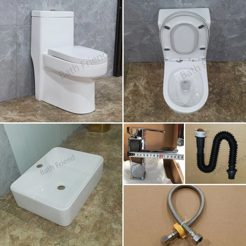 Hot Sale in Southeast Asia Tornado Flushing Siphonic One Piece Toilet Bathroom Sanitary Ware Set with Wash Basin Faucet Pop-up Drain