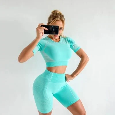 Short Sleeve Top Fitness Wear Sportswear Yoga Wear Breathable Legging Sport Suit