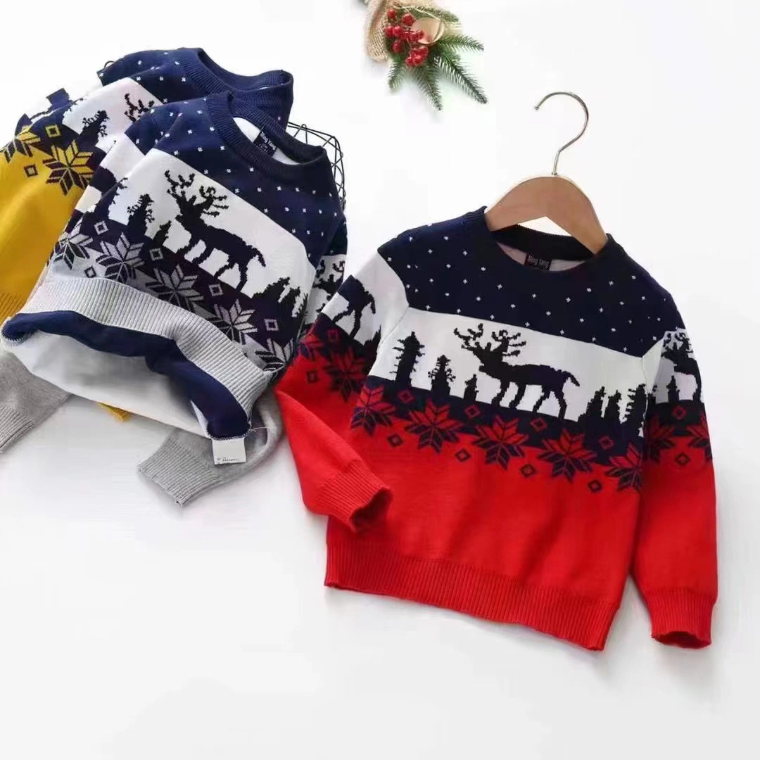 New Arrivals China Manufacturer Kid's Ultra Soft Knitted Pull Over Crew Neck Knitwear Christmas Sweater Winter Woolly