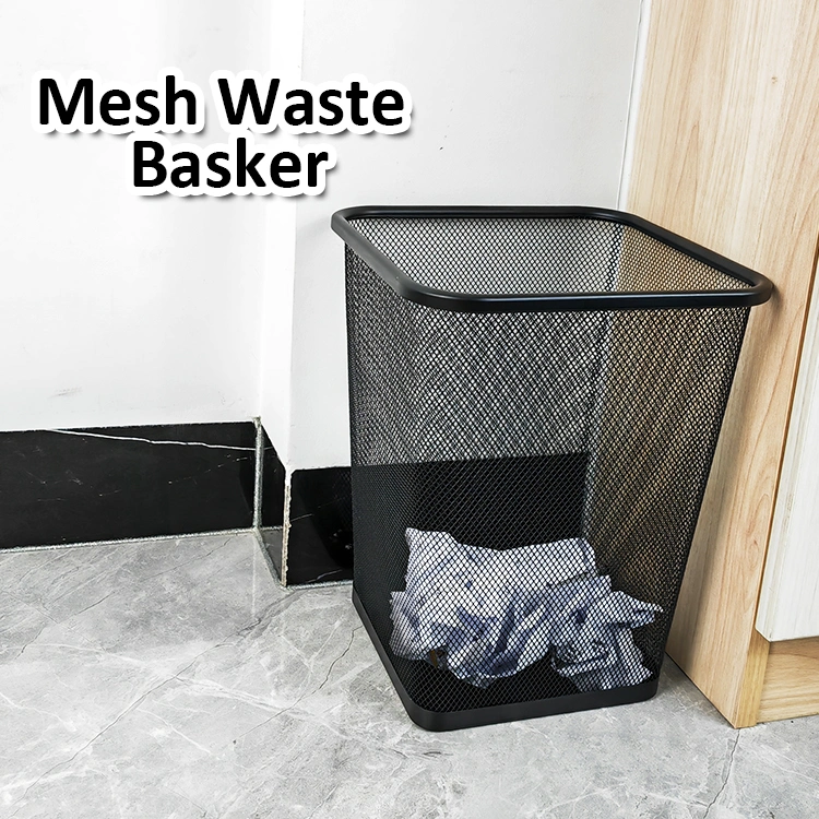 Office Kitchen Rubbish Waste Bin Commercial Bathroom Round Metal Mesh Dustbin Garbage Can Trash Cans