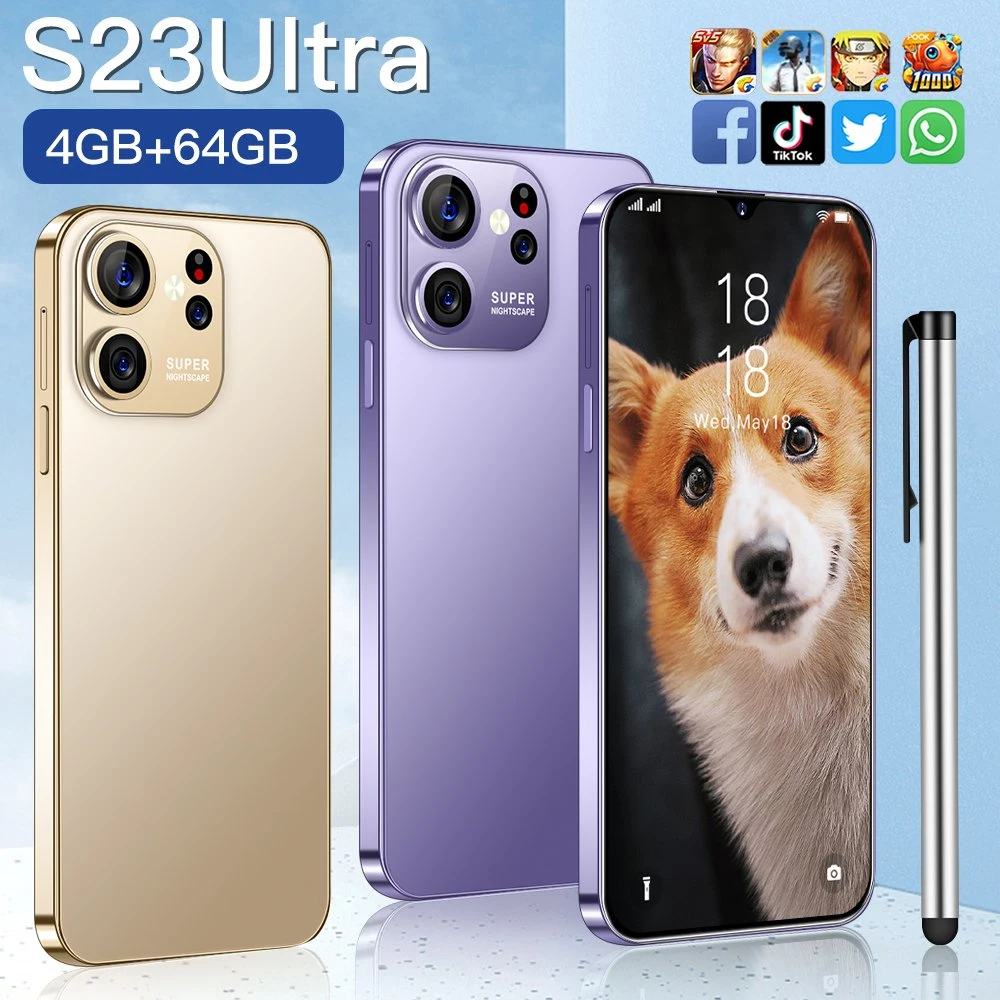 Vente en gros à chaud Nouveau S23ultra face déverrouiller smartphone 4+64GB 10 Téléphone portable Core 6.8 pouces plein écran