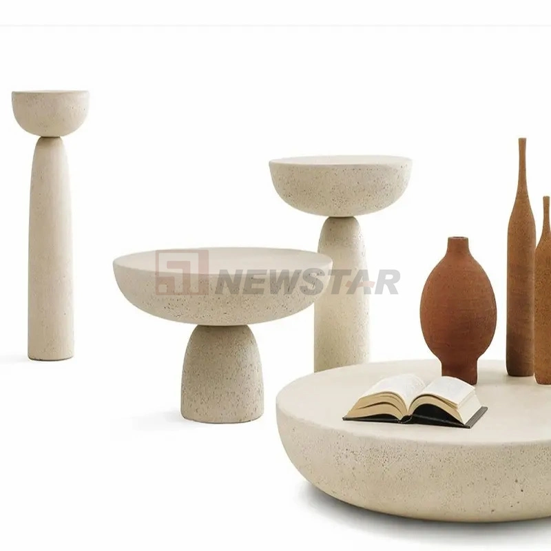 Italian Minimalist Tea Table Natural Marble Table Grotto Stone Side Table Coffee Table Set