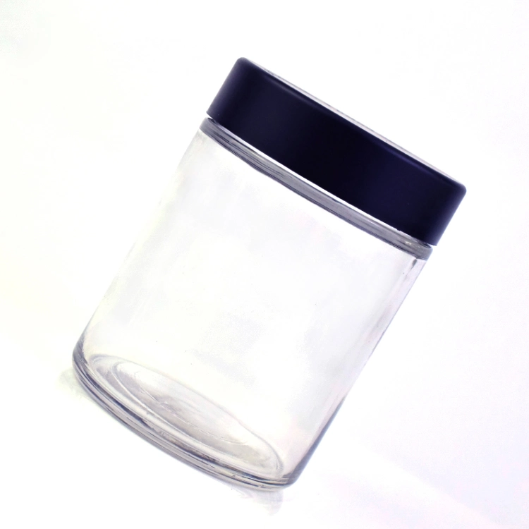 18 Oz Transparent Child Resistant Glass Jars with Black Cap for 1 Ounce Dry Flower with PE Liner to Create an Optimum Seal