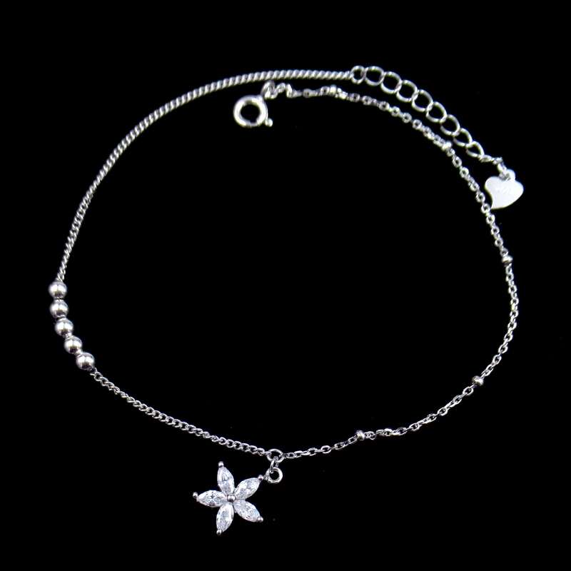 Fashion Four Leaf Clover Shaped Sterling Silver Cubic Zirconia Anklet for Lady Party