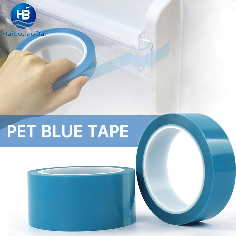 Ruban en polyester bleu personnalisé en gros, enduit d'un adhésif acrylique solvanté pour la fixation des composants électroniques.