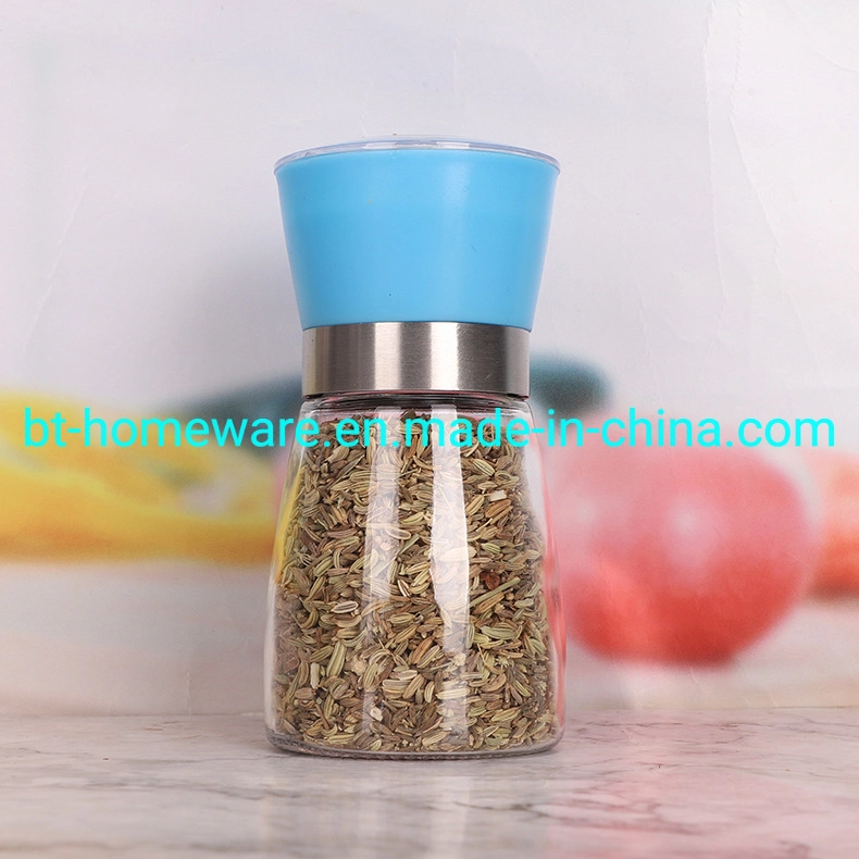 Wholesale/Supplier 180ml Glass Pepper Mill Suitable for Professional Chefs Salt and Pepper Mill with Plastic Lid