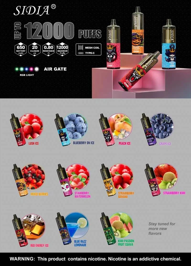 Produit de haute qualité Vente en gros Vape jetable facteur stylo sortie Sidia 12000 Puffsbig succion en gros I Vape Sidia E cigarette