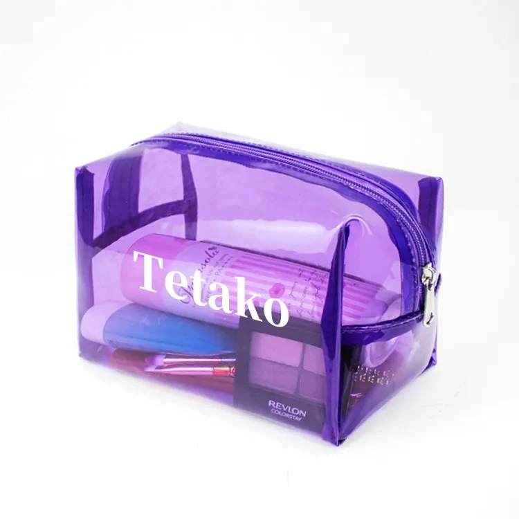 La mujer grueso maquillaje neón transparente funda impermeable de PVC transparente de plástico bolsas de aseo de viajes Bolsa de cosméticos