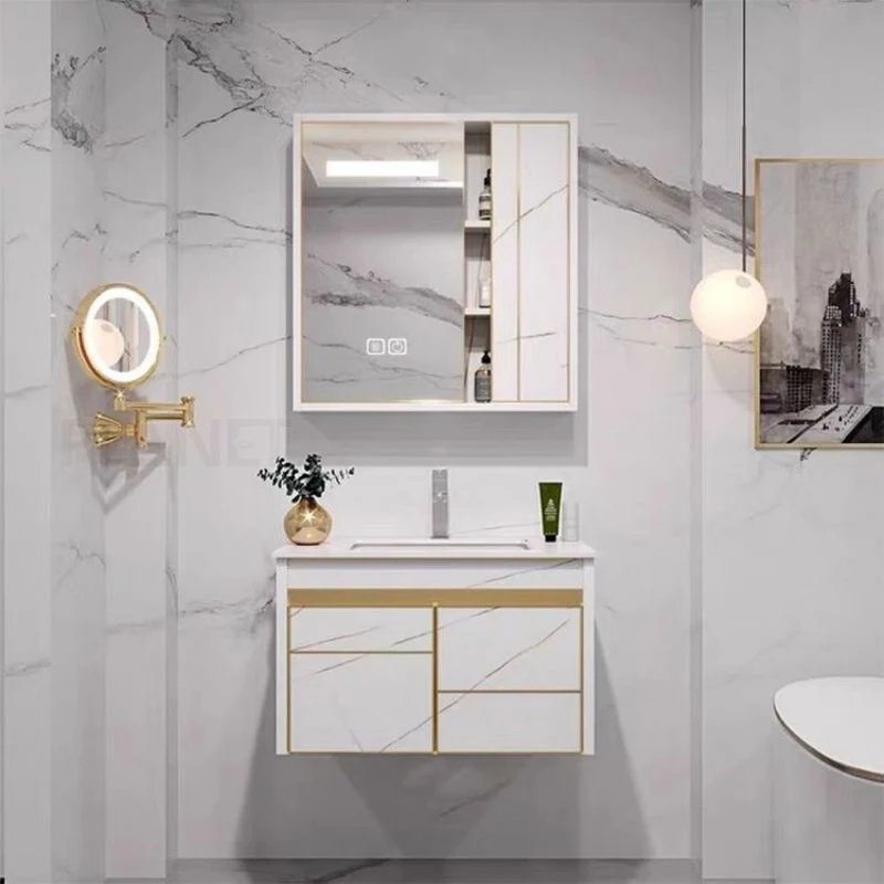 Ensemble de vanité de salle de bain flottante en bois massif de luxe de style européen avec lavabo et miroir.