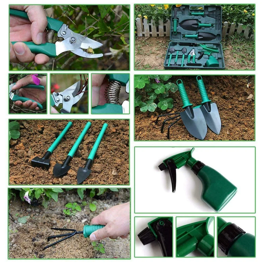 Purple Green Color Women Lady Girls Kids Children 10PC Hand Garden Kits Indoor Gardening Tool Set