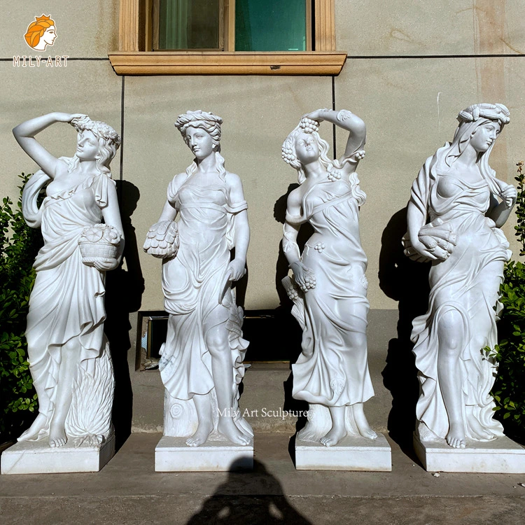 Garden Decor Greek Classic White Marble Sculpture Four Season Woman Goddess Statue